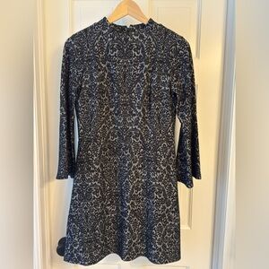 LOFT Black and Silver Sheath Dress 3/4 Sleeve Crew Neck